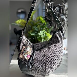 Coach Signature Hobo Bag in Charcoal/Black #F02158